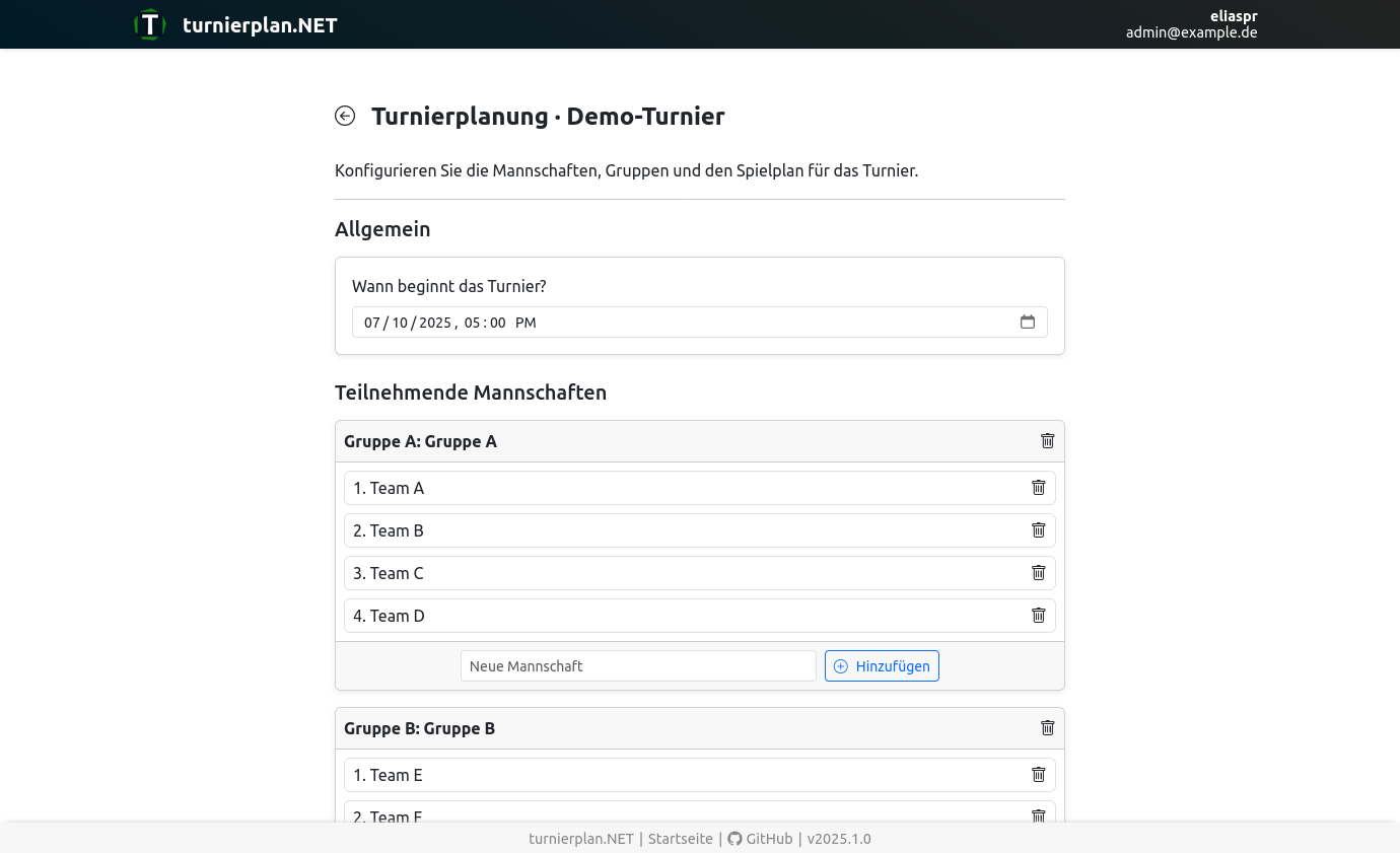 Screenshot von der Erstellung eines neuen Turniers
